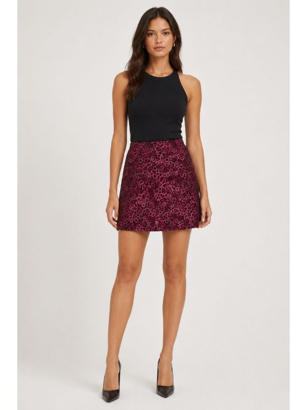 NWT $1100 Lanvin Floral Jupe Skirt Melanzana Size 8